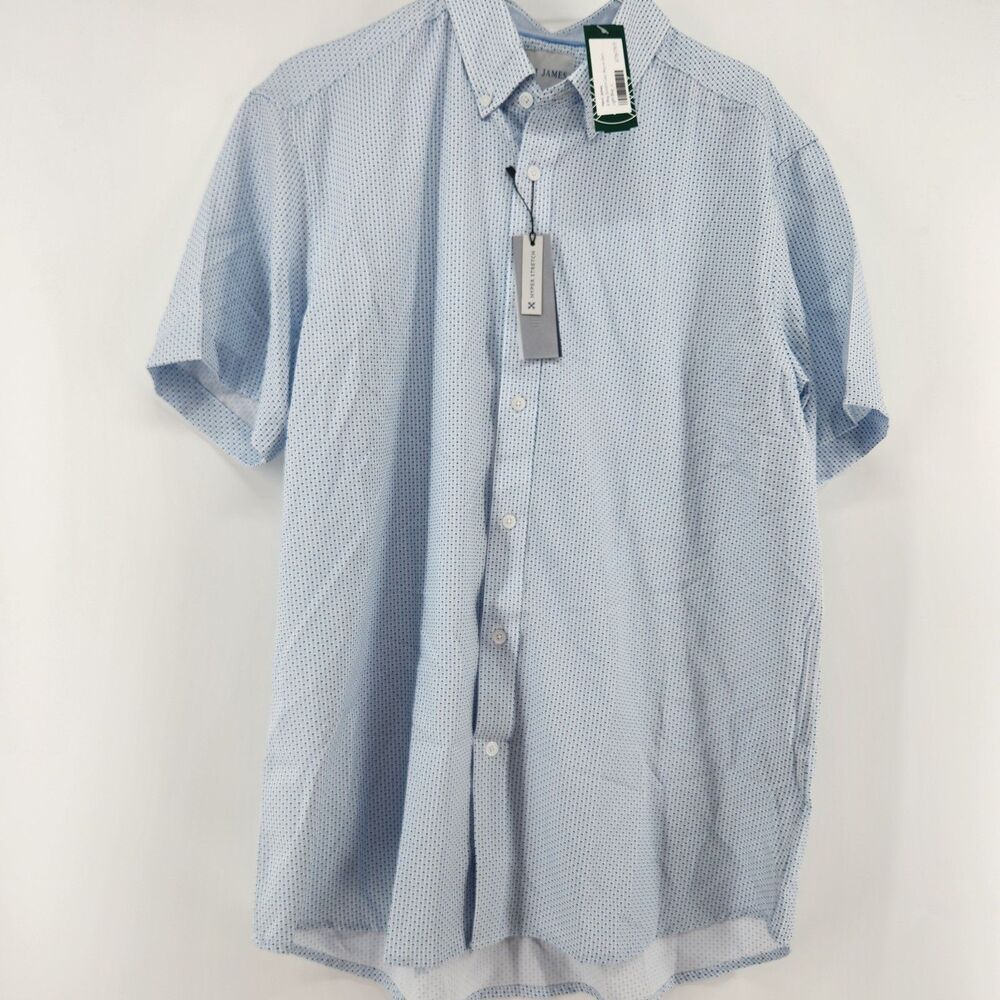 Henri James Men's Light Blue 4 Way Stretch Geo Woven Shirt‎ NWT